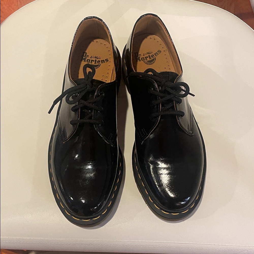 Dr. Martens Black Leather Oxfords with Yellow‎ Stitching